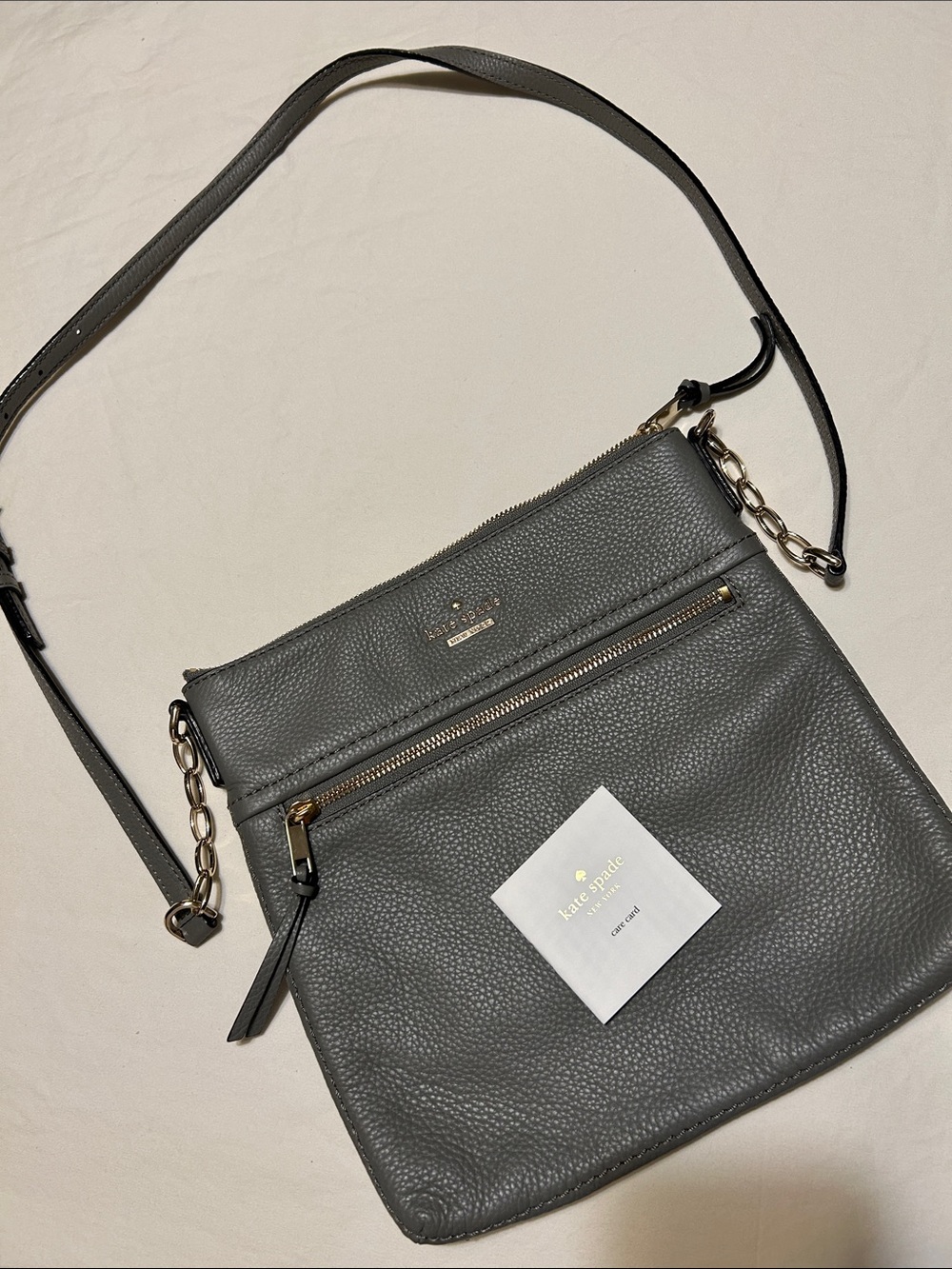 kate spade Gray Pebbled Leather Crossbody with Gold Hardware